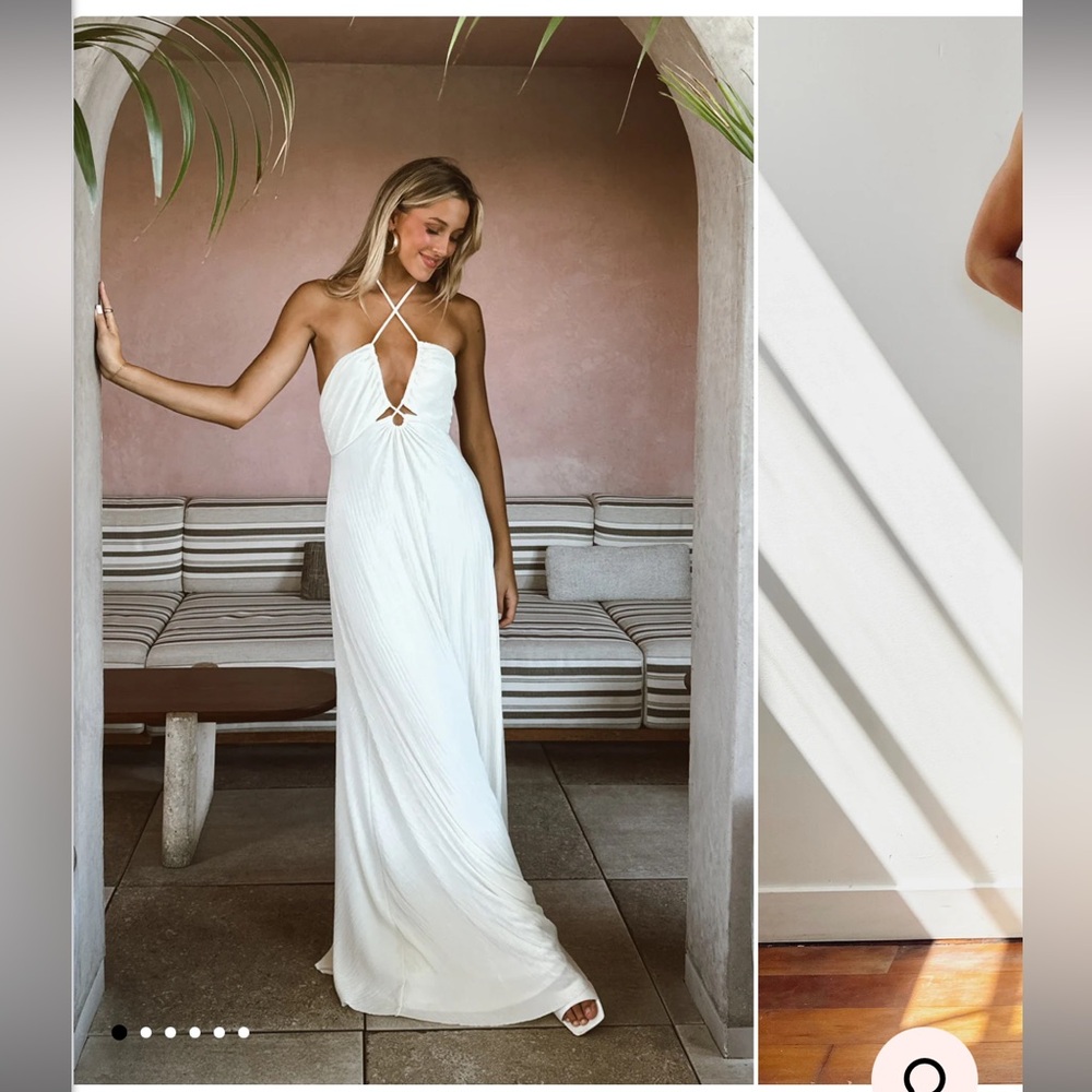 Show Me Your Mumu Paros Maxi Dress in Ivory Pleat size Large
